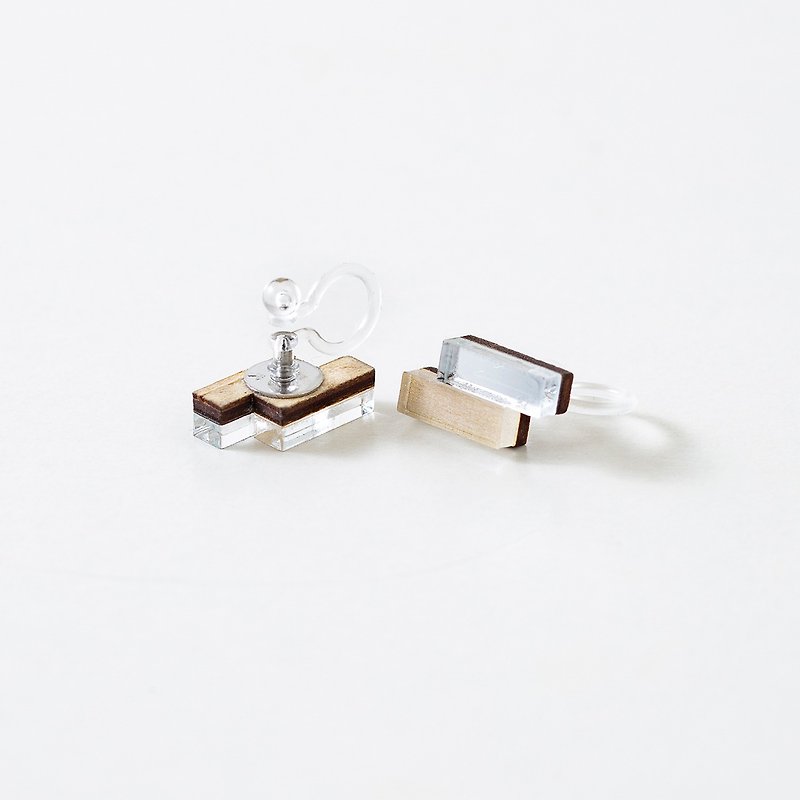 ツインスティックミニイヤリング - 耳环/耳夹 - 木头 咖啡色