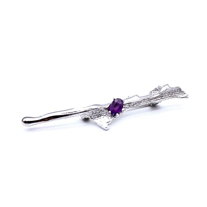 自然系列紫水晶胸针 - 胸针 - 银 