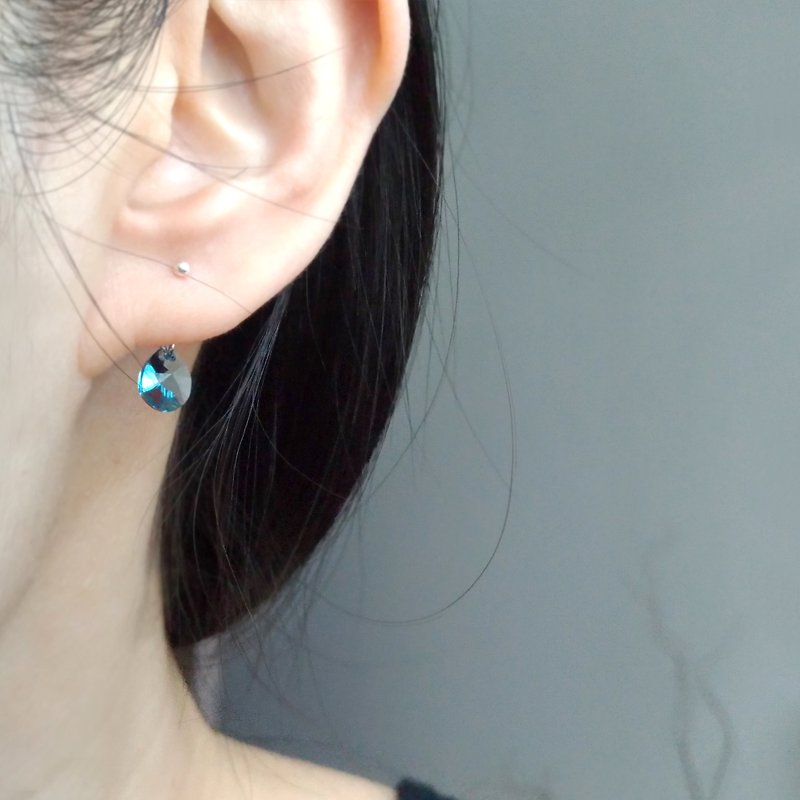 se005-清澈-施华洛世奇蓝水晶 纯银耳针耳环 - 耳环/耳夹 - 宝石 蓝色