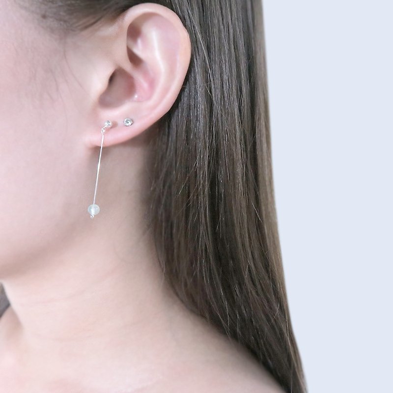 葡萄石 流光耳针(小)-925纯银天然石耳环 - 耳环/耳夹 - 纯银 