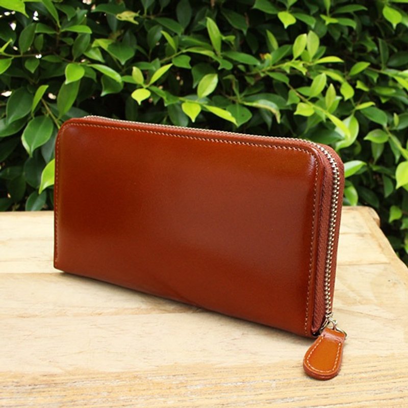 Leather Wallet - Zip Around Basic - Tan (Genuine Cow Leather) / Long Wallet - 皮夹/钱包 - 真皮 