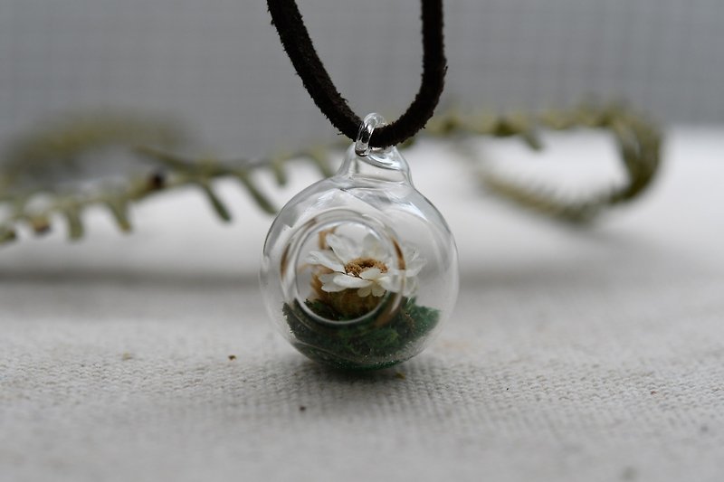 微景生态-白花·干燥花·玻璃球项链 - 项链 - 玻璃 白色
