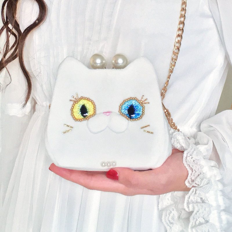 白猫夫人短夹包 钱包 多功能小废包 银包 异色瞳 - 皮夹/钱包 - 聚酯纤维 白色
