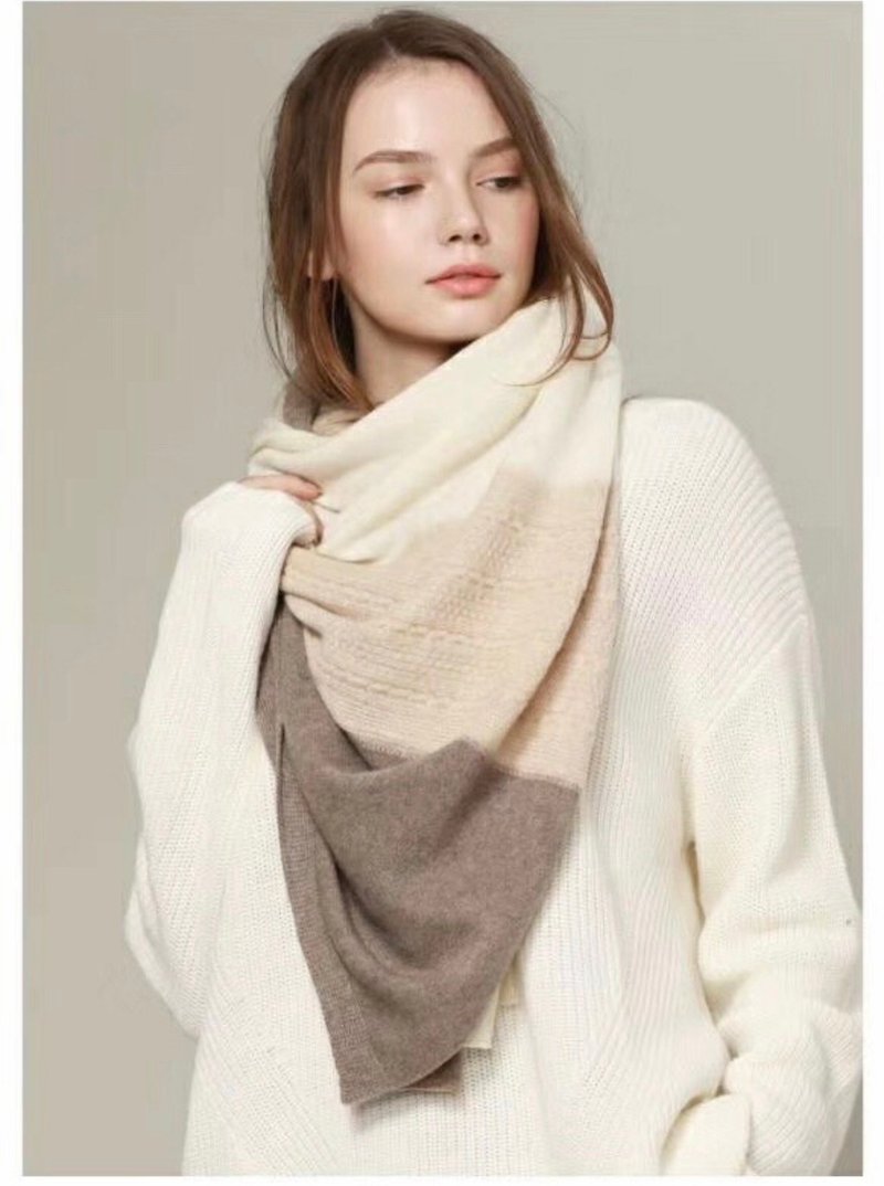 【现货】三色羊绒围巾披肩 - 围巾/披肩 - 羊毛 咖啡色