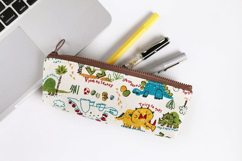 【恐龙Dinosaur】笔袋 / YKK拉链 文具袋 收纳袋 眼镜袋 铅笔盒 - 铅笔盒/笔袋 - 棉．麻 咖啡色