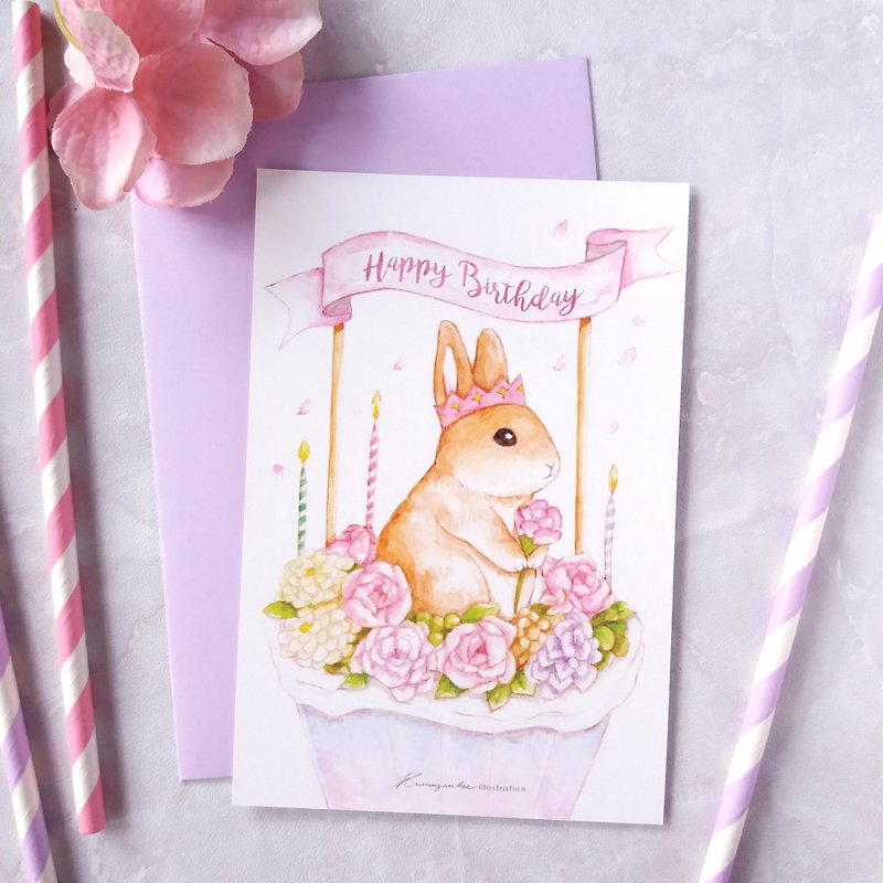 兔兔生日明信片 - 粉紫款 - 卡片/明信片 - 纸 粉红色