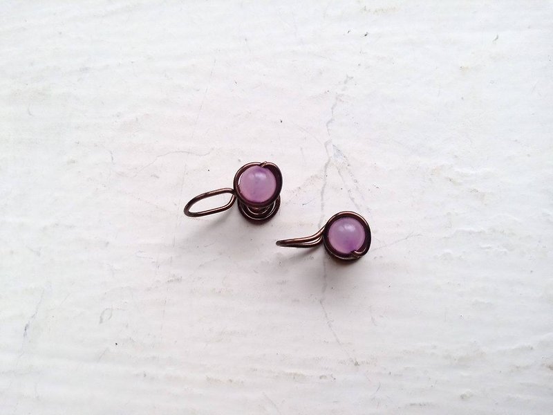 玛瑙(紫) 夹式耳环 - 耳环/耳夹 - 宝石 紫色