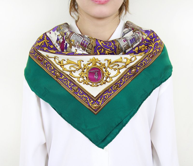 Back to Green::古典丝巾 TRUSSARDI欧洲复古时代  vintage scarf (SC-30) - 丝巾 - 丝．绢 
