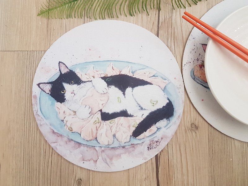 猫美食-奔驰猫水饺/隔热垫/桌垫/餐垫/锅垫 - 餐垫/桌巾 - 其他人造纤维 多色