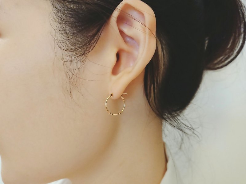 K18 Skin Jewelry - 日本18K黄金日常极简小耳圈 - 15mm - 耳环/耳夹 - 贵金属 金色