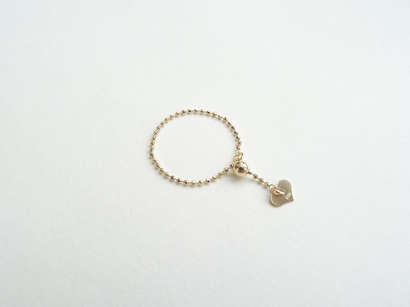 日本 18K 金裸感切面珠可调整式链戒多层次戒指 / 迷你爱心吊牌 - 戒指 - 贵金属 金色