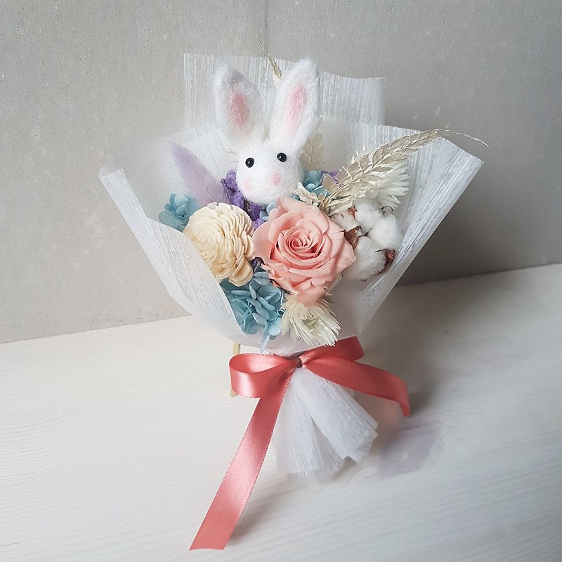 给纯真的你白兔玫瑰花束 - 干燥花/捧花 - 植物．花 粉红色