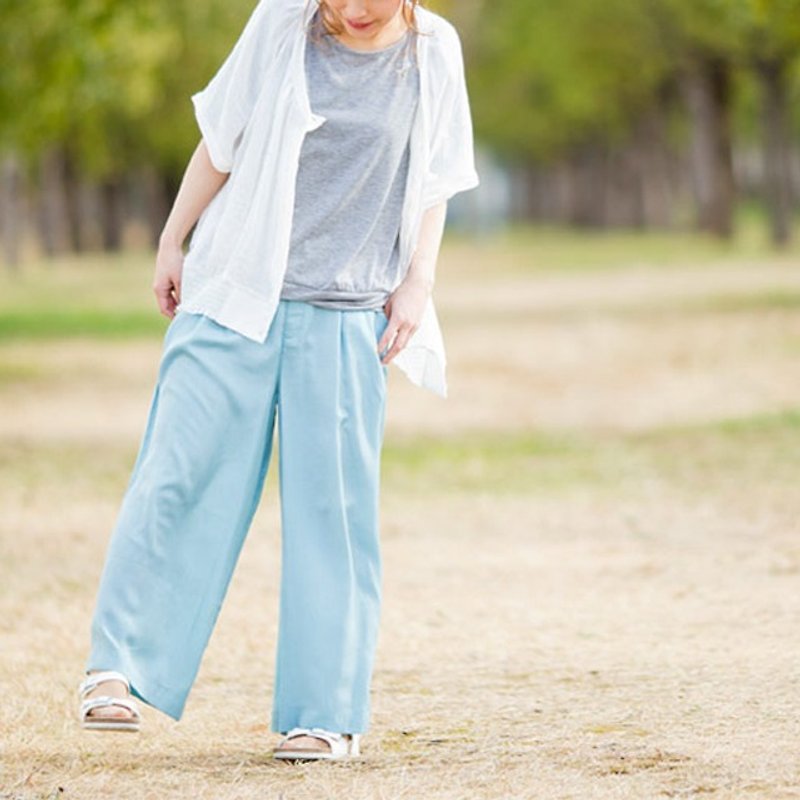 ☆ Palette ☆ 彡キュプラ混とろみワイドパンツ - 女装长裤 - 聚酯纤维 蓝色