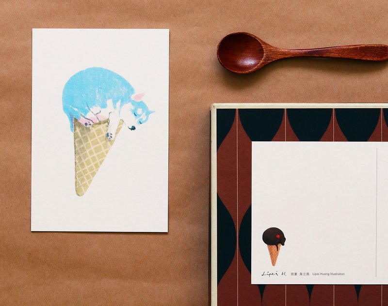 薄荷哈士奇冰淇淋明信片 - 卡片/明信片 - 纸 蓝色
