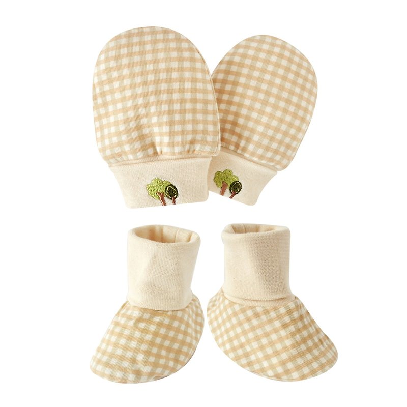 【SISSO有机棉】经典格格小树手套x脚套组 - 婴儿袜子 - 棉．麻 白色