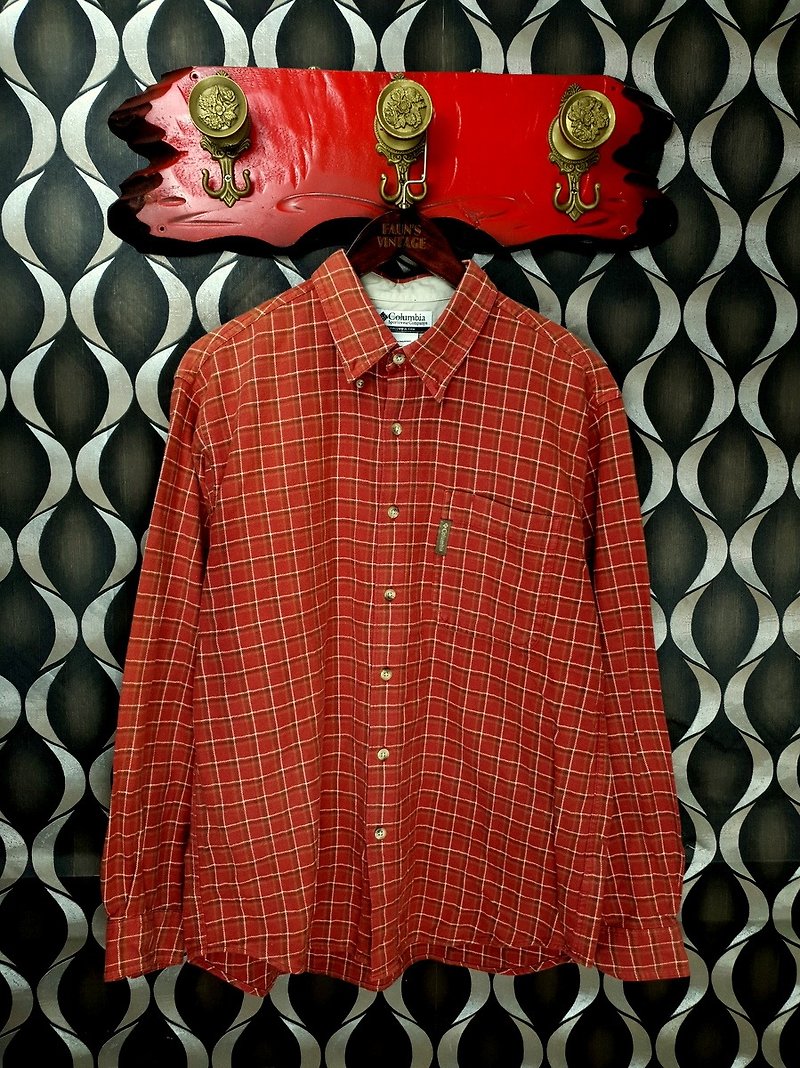 小龟葛葛-COLUMBIA OUTDOOR橘红格纹古着衬衫 - 男装衬衫 - 棉．麻 