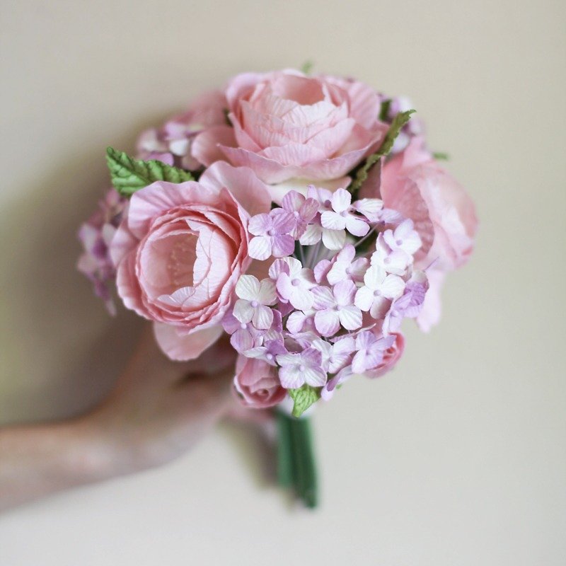 BM105 : Bridesmaid Small Bouquet Paper Flower Accessory Pink Candy Size 6"x10" - 木工/竹艺/纸艺 - 纸 粉红色