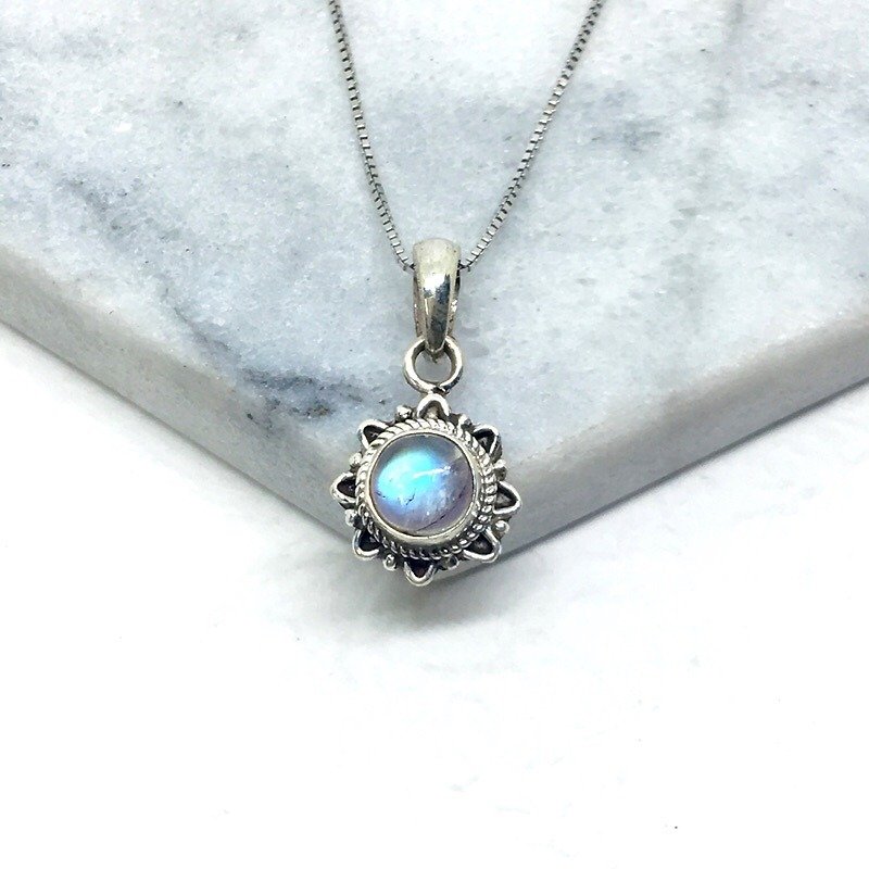 月光石925纯银七芒星设计项链 尼泊尔手工镶嵌制作 - 项链 - 宝石 蓝色