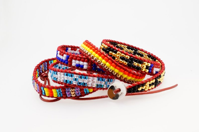 5 Wraps bracelet with beads and leather cord ( 5圈围绕皮手链 ) - 手链/手环 - 真皮 多色