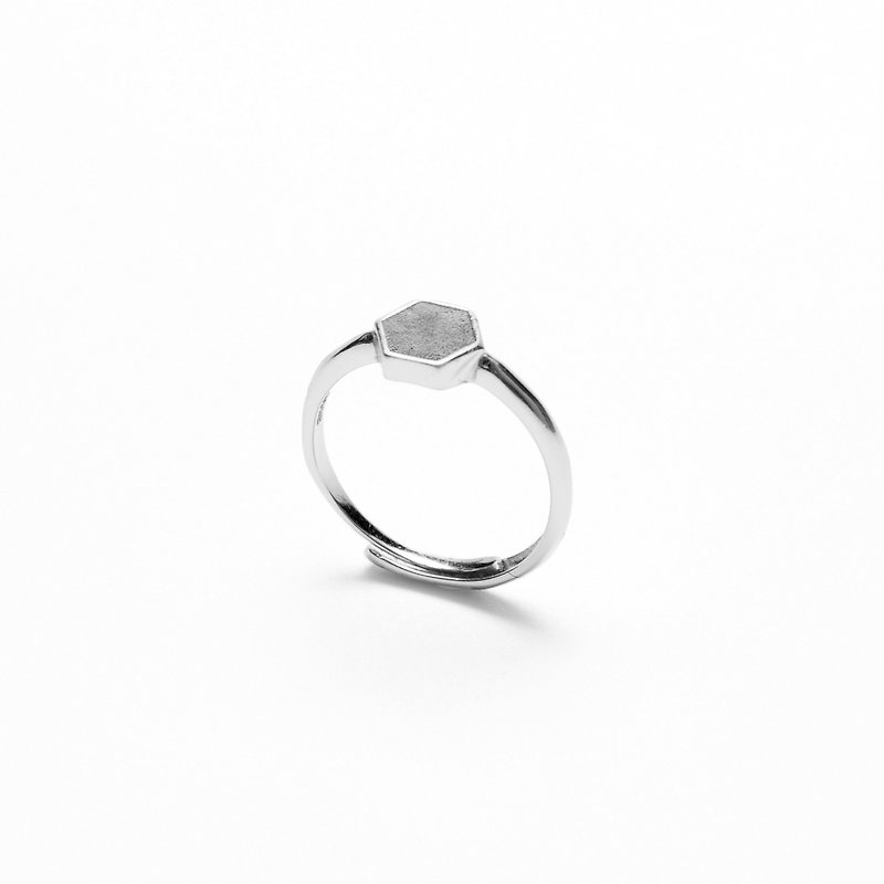 灰水泥六角形银指环/戒指(银/玫瑰金) | 几何系列 - 戒指 - 水泥 灰色