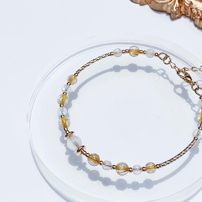 金发晶 月光石 14K包金 天然水晶手环 - 手链/手环 - 水晶 多色