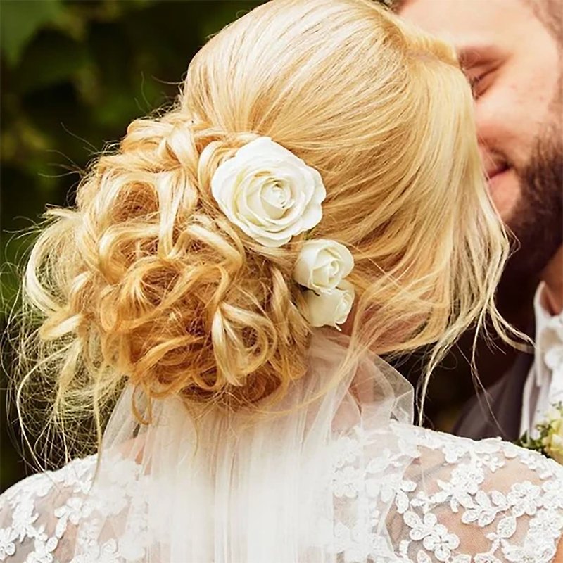 3 pcs Ivory rose hair pins Flower hair clip Handmade Bridal hair piece Wedding - 发饰 - 其他材质 白色