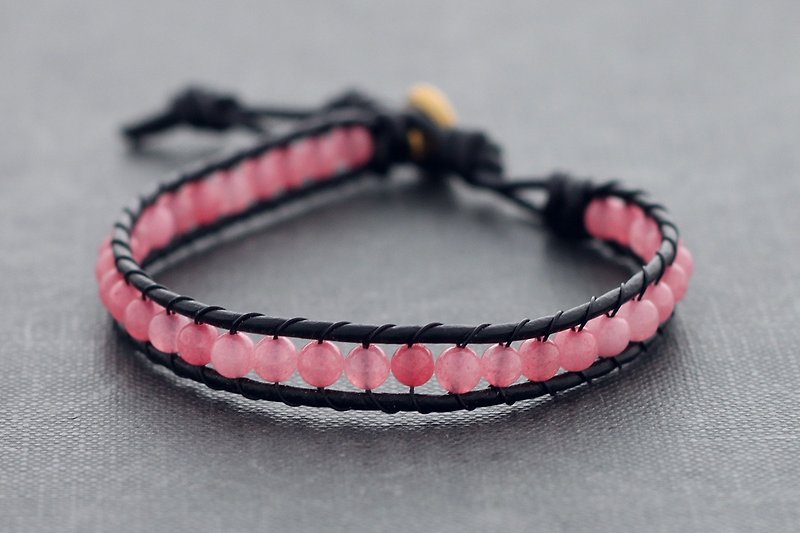 Rose Quartz Beads Bracelets Love Cute Girl Stone Woven Beaded Pink - 手链/手环 - 真皮 粉红色