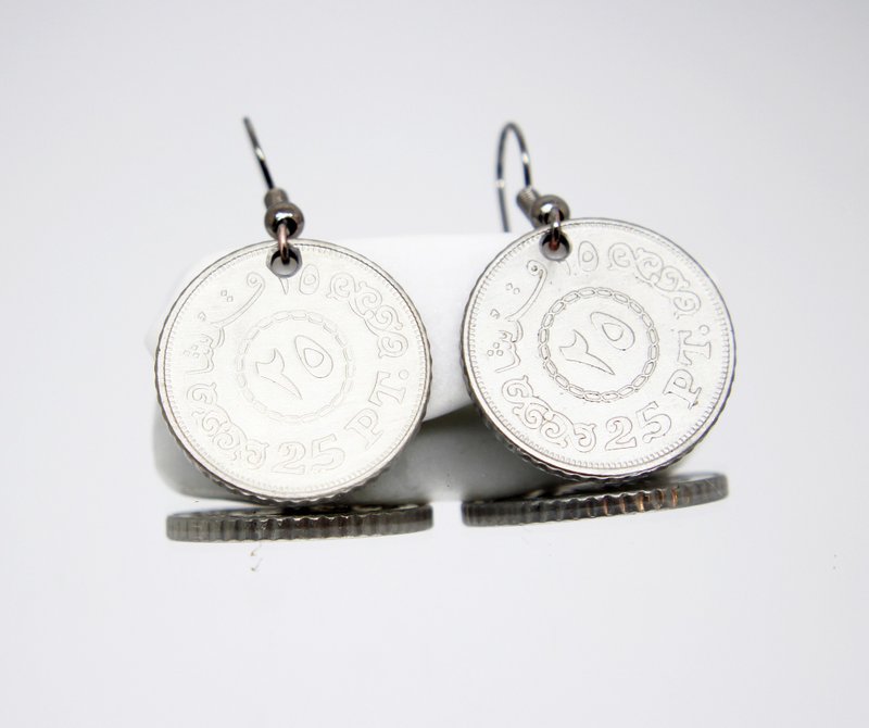 Ancient Coin Jewelry Coin Hoop Earrings Mini Coin Earrings Coin Drop Earrings - 耳环/耳夹 - 其他金属 