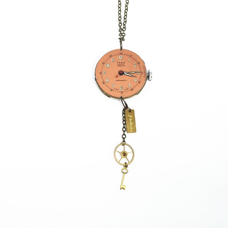 1950年代瑞士古董怀表TARA机芯 垂吊齿轮钥匙 - 项链 - 其他金属 粉红色