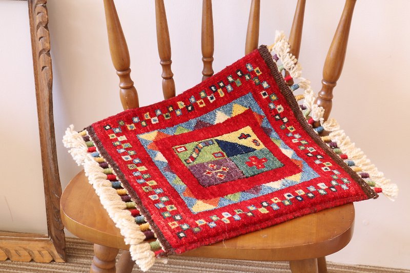 手織り 絨毯 羊毛 草木染め 座布団サイズ 赤 36×33cm - 被子/毛毯 - 其他材质 红色