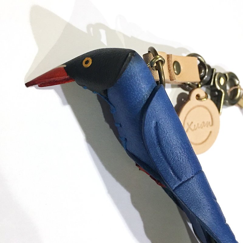 原创动物系列 台湾蓝鹊(长尾山娘) 吊饰挂扣皮件皮雕 - 吊饰 - 真皮 蓝色