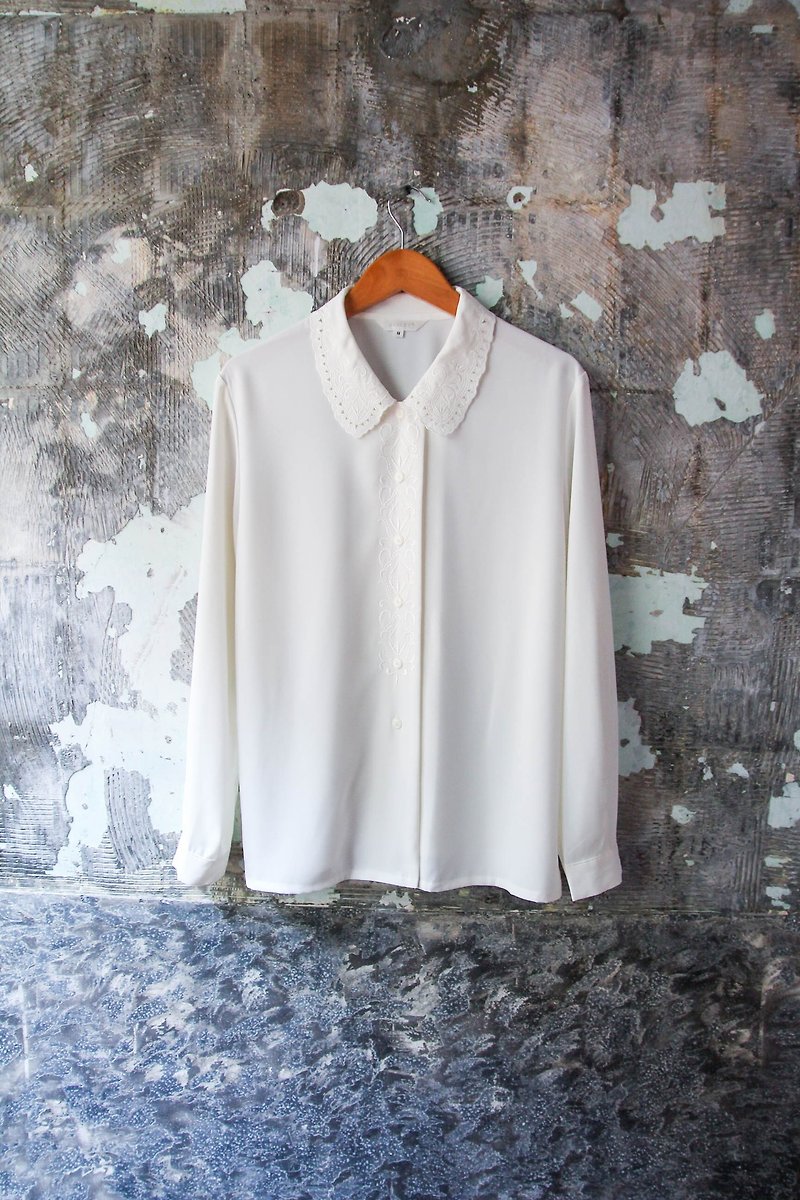 袅袅百货公司-Vintage 日本精致镂空领蕾丝白衬衫  复古着 - 女装上衣 - 其他材质 