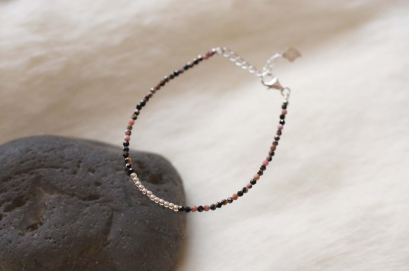 黑线红纹石银手链 ( Rhodochrosite  Bracelet ) - 手链/手环 - 宝石 粉红色
