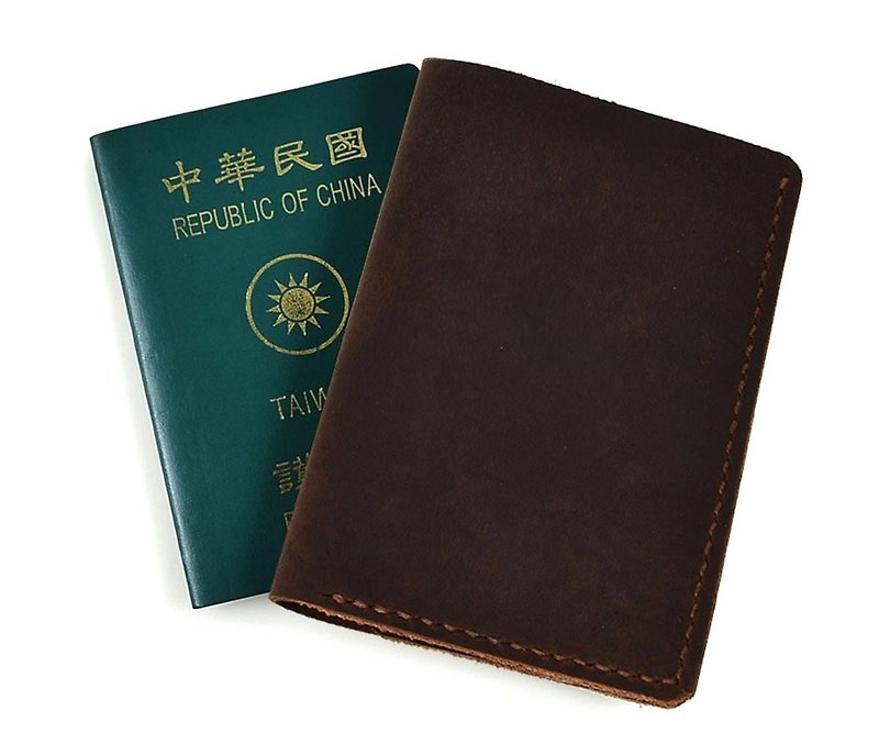 (U6.JP6 手工皮件) 手作纯手工缝制真皮护照皮套-咖色 - 护照夹/护照套 - 真皮 咖啡色