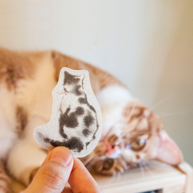 水墨猫咪和纸贴纸 - 猫的背影 - 贴纸 - 纸 灰色
