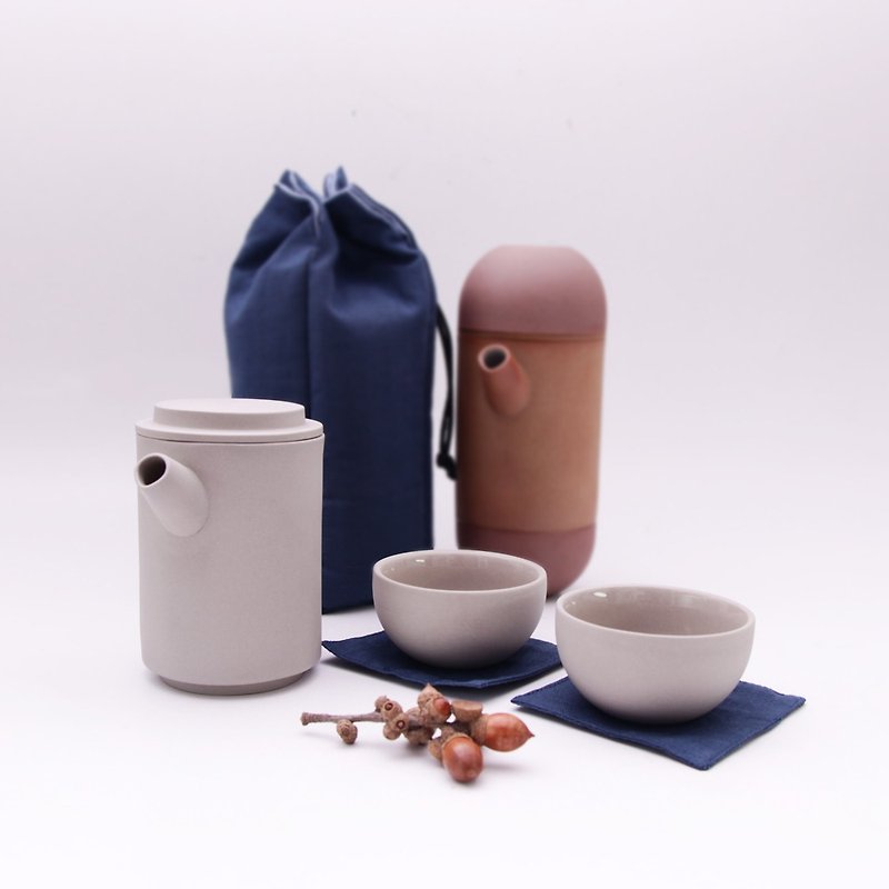 享福茶具组(附旅行保护袋) Round Travel teapot set + bag - 茶具/茶杯 - 瓷 灰色