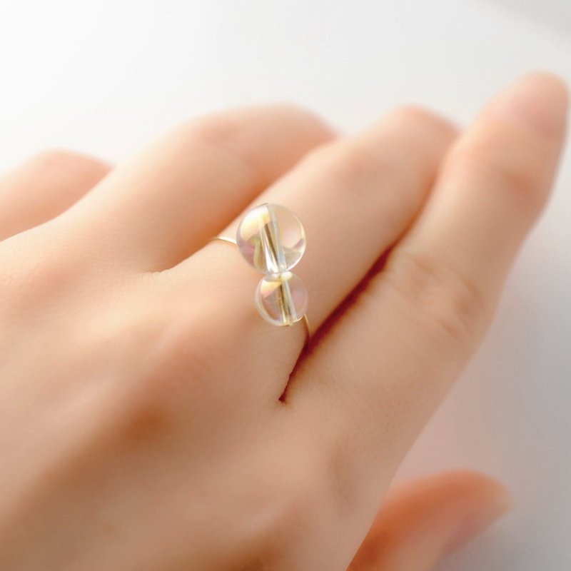 シャボン玉のリング 水晶 生日禮物 女 結婚禮物 オープンリング フリーサイズ ゴールドカラー 日本設計 contemporary jewelry - 戒指 - 水晶 透明