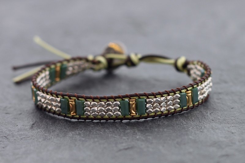 翡翠长方形面银手链串珠手链 - 手链/手环 - 铜/黄铜 绿色