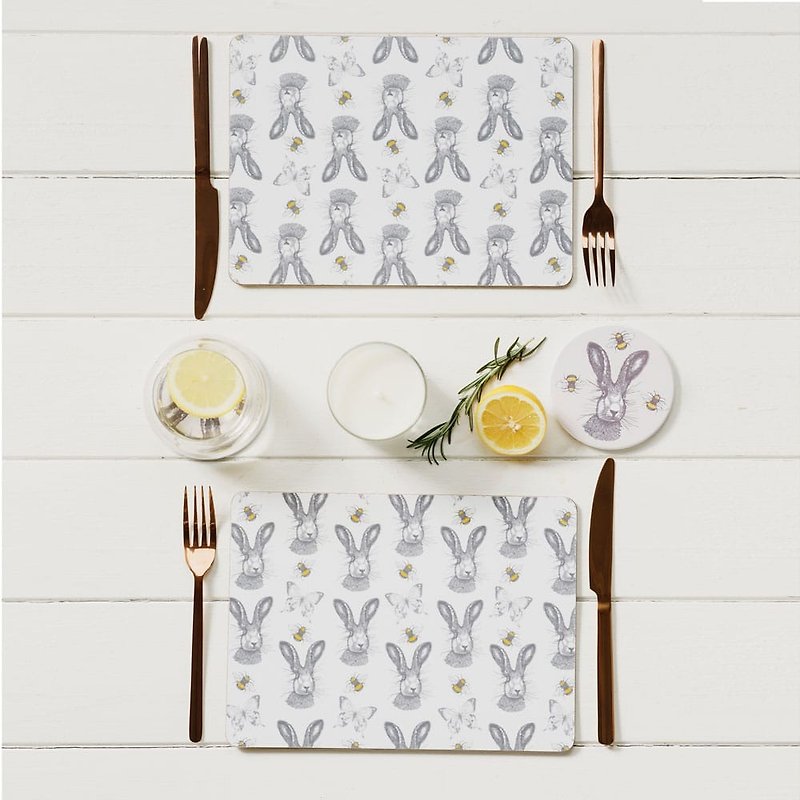 英国Gillian Kyle苏格兰兔子图腾木头餐垫/桌垫(一组两片入) - 餐垫/桌巾 - 木头 白色
