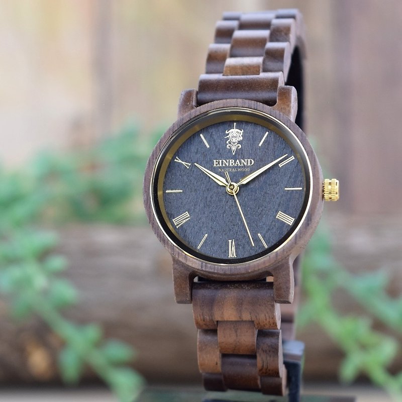 EINBAND Reise Walnut & Gold 32mm Wooden Watch - 对表/情侣表 - 木头 咖啡色