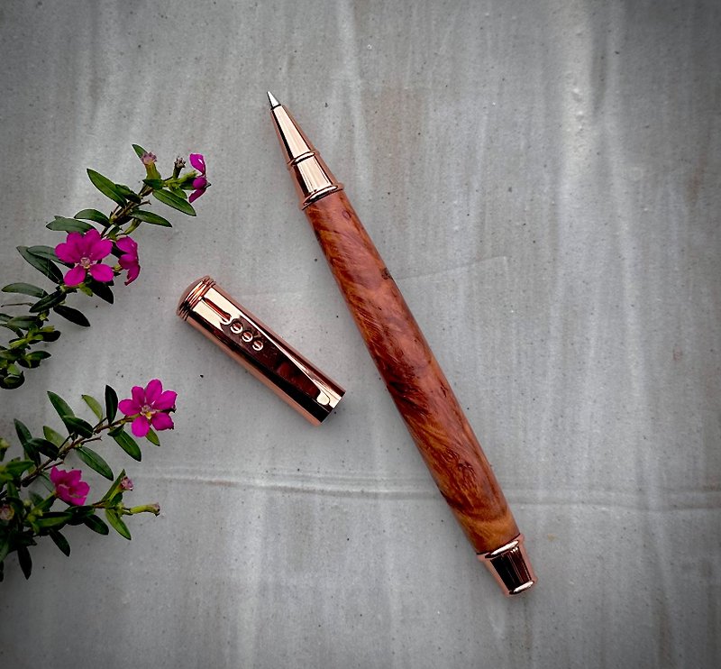 缅甸花梨树瘤料 钢珠笔(玫瑰金) - 钢珠笔 - 木头 