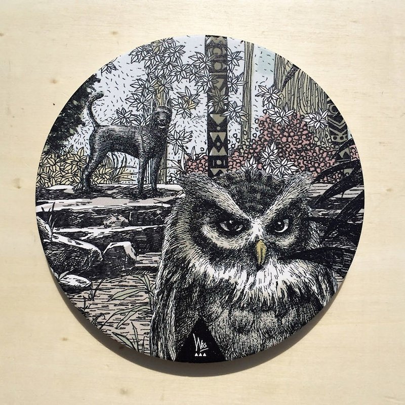 【森林动物系列】守护森林-猫头鹰陶瓷吸水杯垫 - 杯垫 - 陶 黑色