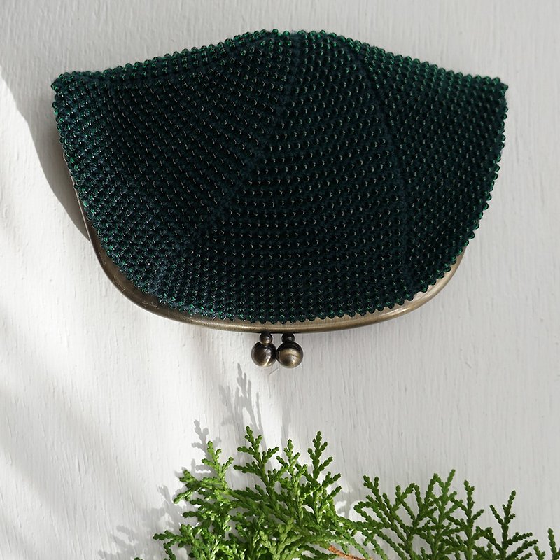 Ba-ba handmade Seedbeads crochet pouch No.1573 - 皮夹/钱包 - 其他材质 绿色
