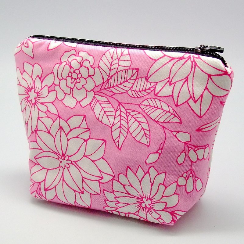 拉链收纳布包，化妆袋，手拿包 (花卉图案) (ZL-42) - 化妆包/杂物包 - 纸 粉红色