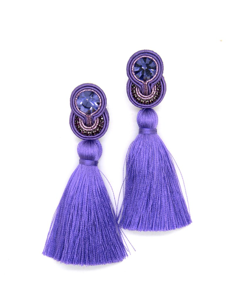 Earrings Drop Tassel earrings in purple colorChristmas Gift Wrapping - 耳环/耳夹 - 其他材质 紫色