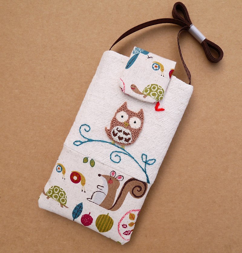 猫头鹰刺绣手机袋(L) - 其他 - 棉．麻 