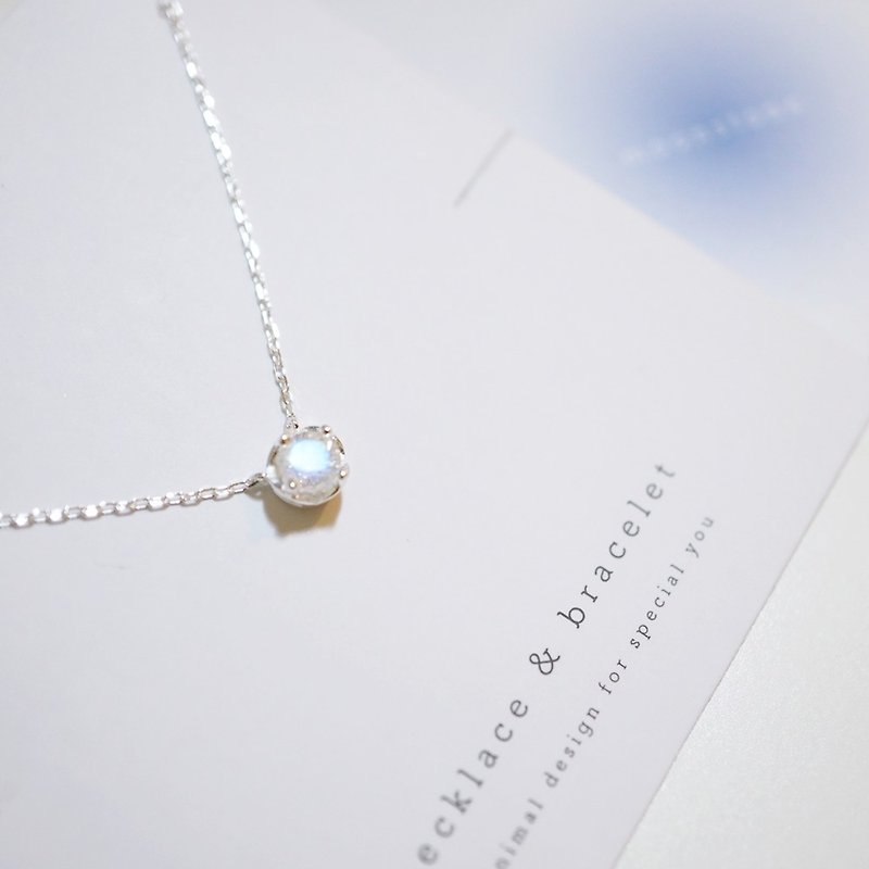 蓝光月光石925纯银项链(吊坠款) | 月光石系列 - 颈链 - 宝石 蓝色
