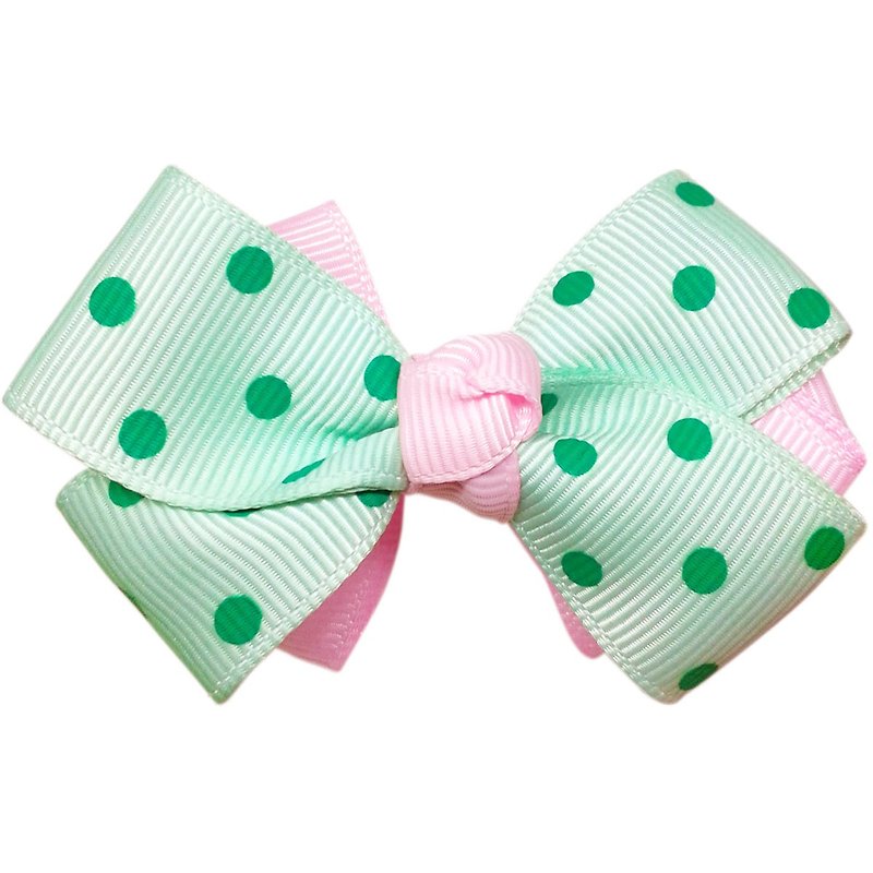 双层双色水玉点点小蝴蝶结发夹 全包布手工发饰Mint/Pink - 发饰 - 聚酯纤维 绿色