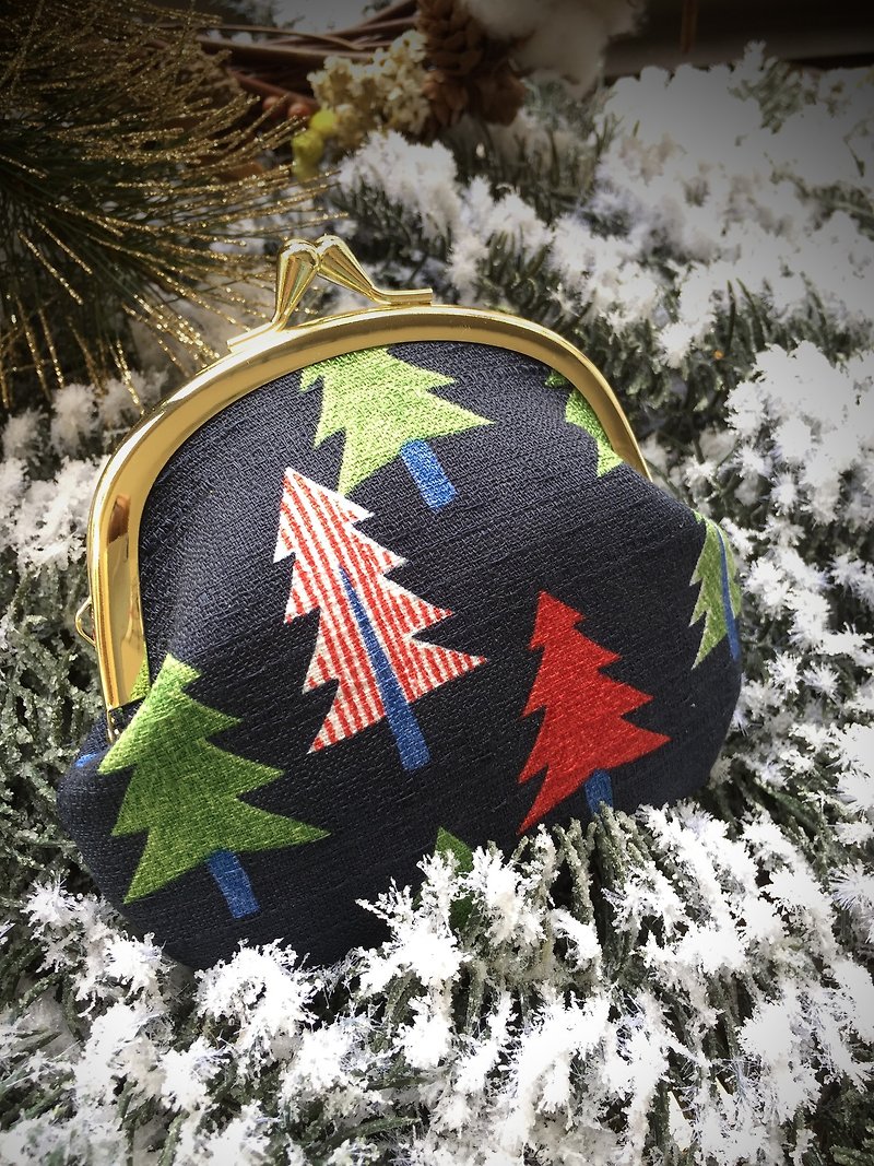 日本圣诞树多功能口金包（卡片+纸钞+铜板） - 皮夹/钱包 - 棉．麻 蓝色