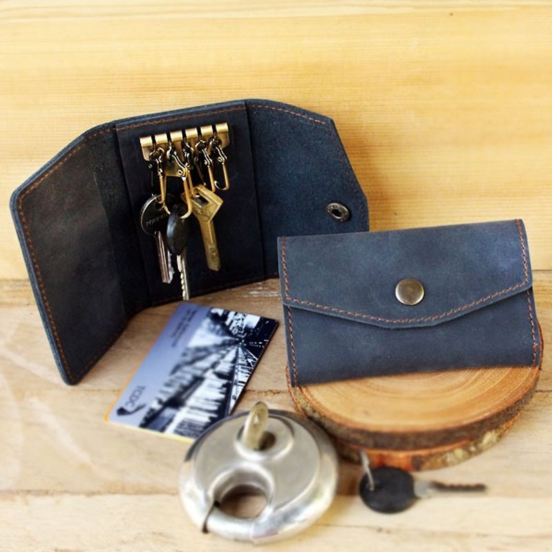 Key Case - H2 (Navy Blue) / Key Holder / Key Ring (Genuine cow Leather) - 钥匙链/钥匙包 - 真皮 蓝色